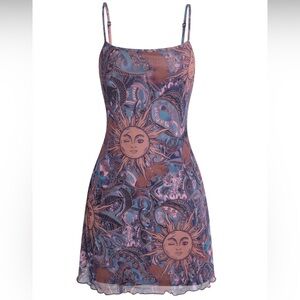 NEW🌞 Milumia Women’s 90s Inspired Boho Sun & Moon Mini Dress 🌙 size small